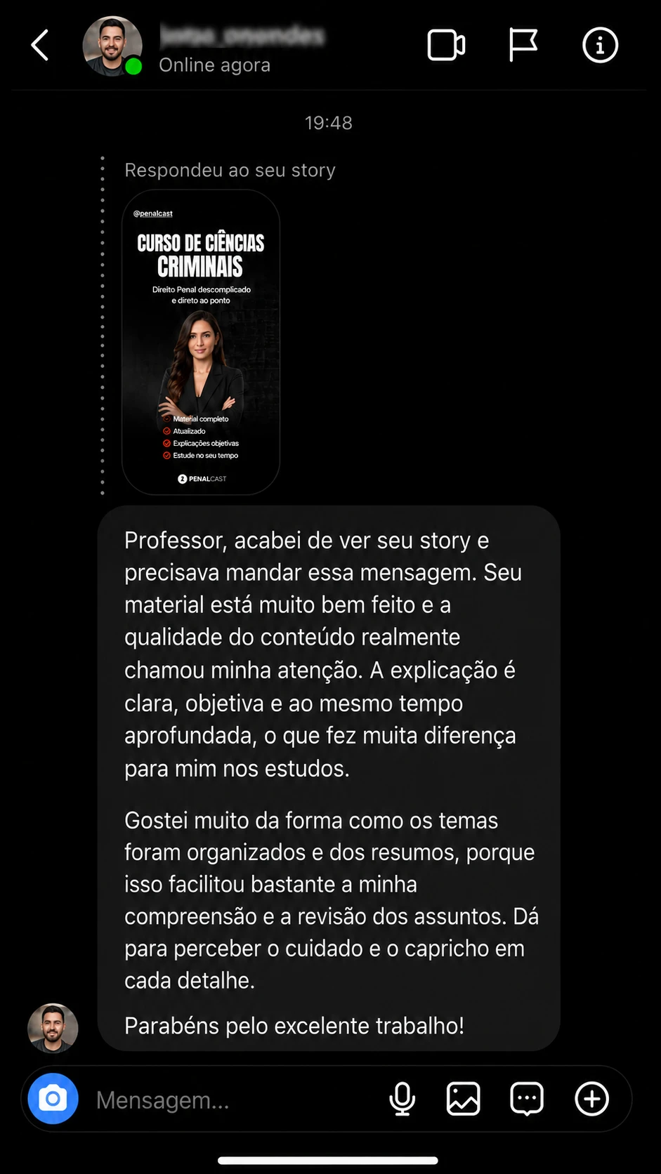 Depoimento de aluno