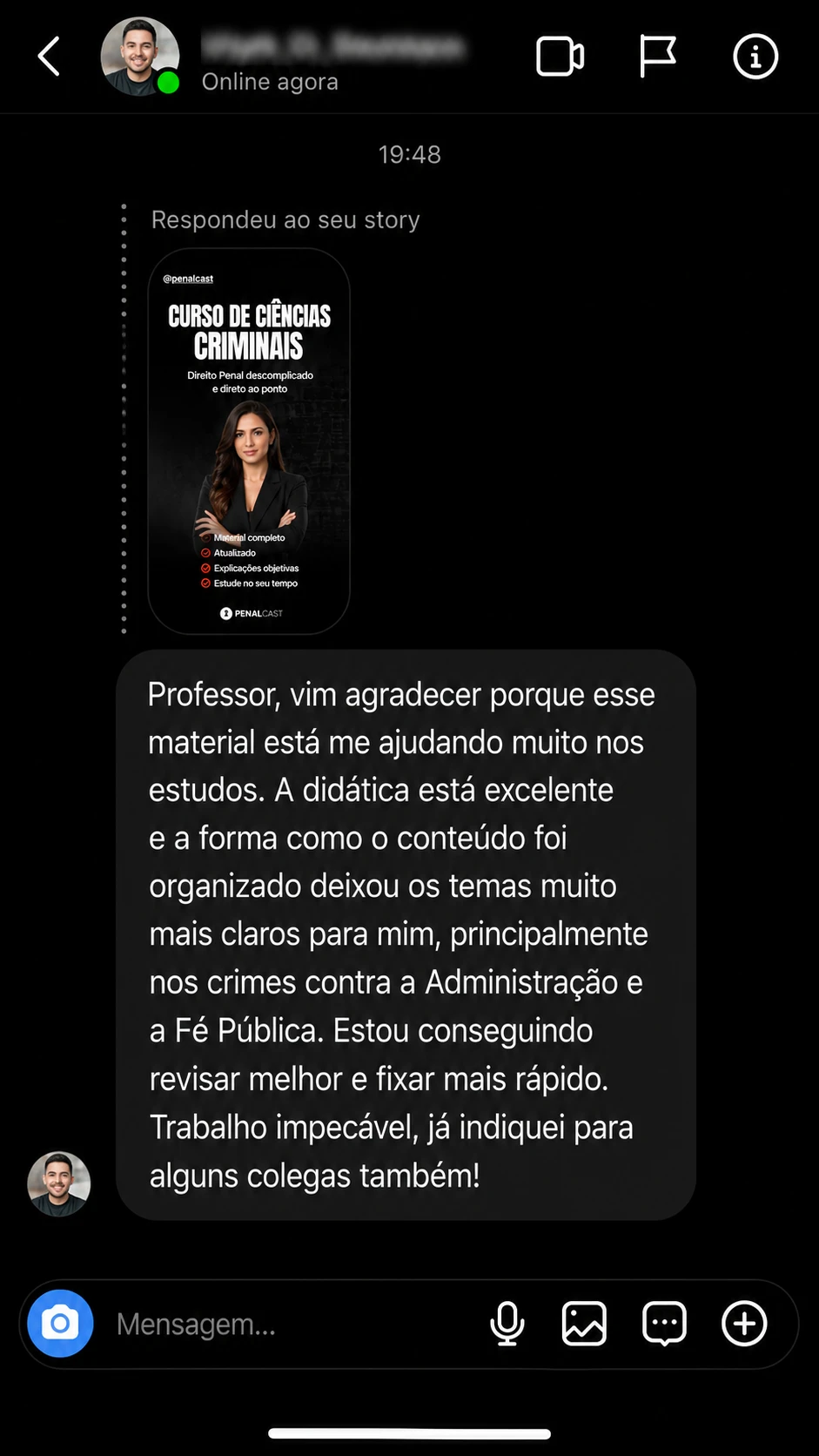 Depoimento de aluno