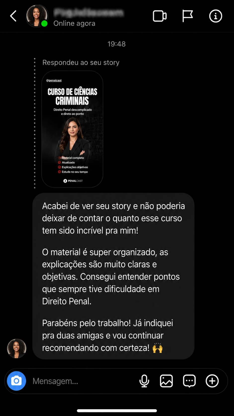 Depoimento de aluno